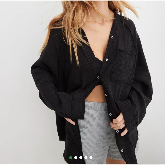 aerie Tops - Aerie AE Oversized Pool To Party cover Up Gauzy  Black shirt blouse top Large